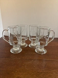 Set Of 4 Princess House Heritage Crystal Irish Coffee Mugs Footed Etched - Picture 1 of 9