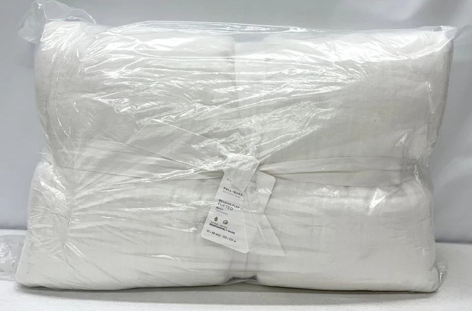 NUEVO Edredón Pottery Barn Belga Lino Lino Mechón COMPLETO/QUEEN ~ Blanco Foto 1 de 1