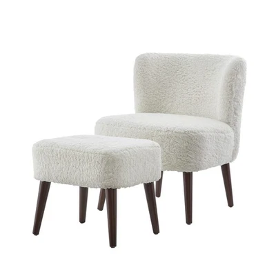 Silla HSA-6028 con otomana, asiento H de 17,5" y asiento H de 16", tela mullida blanca Foto 1 de 4