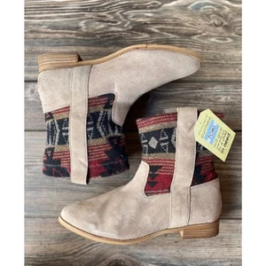 TOMS Taupe Suede Boots Southwest Tribal Wool SZ 12 S100900 - Picture 1 of 10