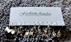 6 Pair Earings Silver Plated Heart Rose Mushroom Butterfly Padlock Snake Pyramid - Picture 1 of 3