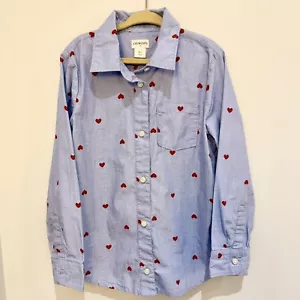 Camicia J Crew crewcuts bambina San Valentino stampa cuore chambray con bottoni 6 7 usata in ottime condizioni - Foto 1 di 4