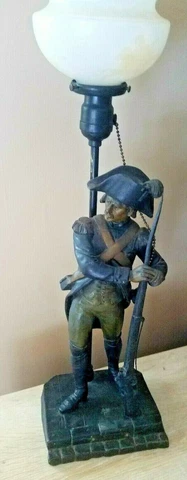 Newel post lamp Art Nouveau  French soldier Prussia gas Omerth Listed artist Cover