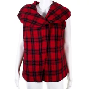 Chulo Pony Womens Large Vest Wool Plaid Red Black Hooded Vintage Shawl Collar - Picture 1 of 10