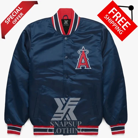MLB Los Angeles Angels Navy Satin Bomber Style Baseball Letterman Varsity Jacket Cover