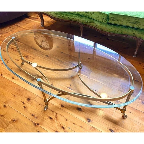 Vintage Hollywood Regency Oval Glass Coffee Table Cover