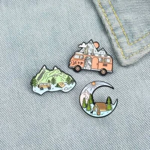 Cute Camping Enamel Pin Travel Cartoon Lapel Backpack Pins Birthday Gifts - Picture 1 of 9