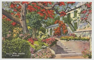 Bermuda Postcard Par-La-Villa Gardens Unused Linen - Picture 1 of 2