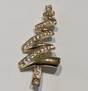 Monet Christmas Tree Brooch Pin Vintage Modernist Zig Zag Clear Rhinestone MINT - Picture 1 of 6