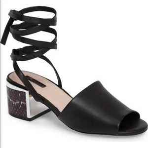 NEW TOPSHOP Neeve Metal Caged Heel Black Sandals Gladiator - SIZE 6.5 WOMENS - Picture 1 of 11