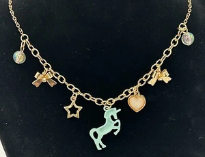 Collana con ciondolo unicorno cuore stella fiocco catena tono oro fantasia gioielli 16" - Foto 1 di 4