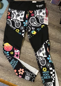 Justice Size 16 18 Xl Floral Black Emoji Paisley Sports Logo Leggings - Picture 1 of 5