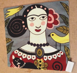FRIDA KAHLO NEU MIT ETIKETT BESTICKT AUFFÄLLIG ÜBERWURF KISSENBEZUG 18" QUADRATISCH MEXIKANISCH FOLK - Bild 1 von 4