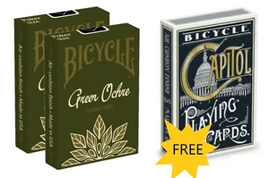 Tarjetas de juego de bicicleta, 3 barajas: 2 ocre verde + bicicleta capitolio gratis, USPCC - Imagen 1 de 1