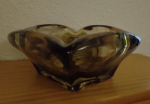 Glasobjekt Aschenbecher Vintage Rauchglas quadratisch 2,6 kg 60-70er Jahre - Bild 1 von 11