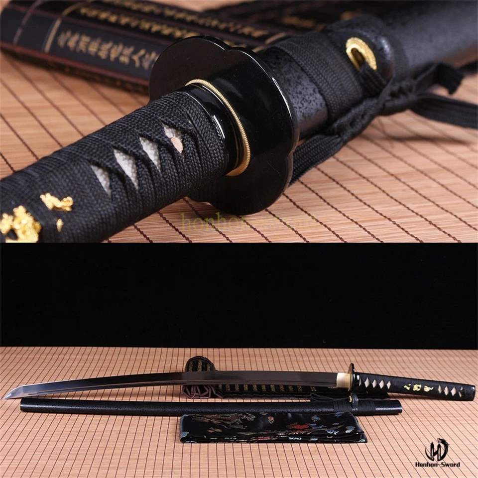 Aluminum Steel Katana Japanese Iaito Sword Full Tang Unsharpened Blade Black - Image 1 of 4