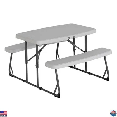 37.8" Rectangular Folding Picnic Table with Double Benches - Durable White/Black - Image 1 of 4