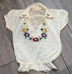 Vintage 40s Hungarian Hand Embroidered Smocked Peasant Blouse Women’s EU 34 - Picture 1 of 12