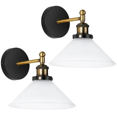 Vintage Wall Sconces Set of 2 Indoor 110V Hardwired Frosted Glass Wall Mounte... - Image 1 of 4