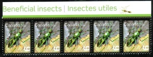Canada sc#2407 Beneficial Insects: Assasin Bug, Strip of 5, Mint-NH - Picture 1 of 2