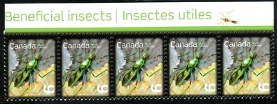 Canada sc#2407 Beneficial Insects: Assasin Bug, Strip of 5, Mint-NH - Image 1 of 2