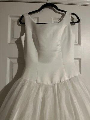 Enzio White Satin Trim Wedding Dress  - Image 1 of 4