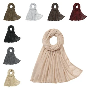 Women Shiny Thin Scarf Shawl Wrap Long Wide Breathable Striped Headscarf Scarves - Picture 1 of 16