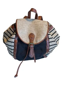 Lucky Brand Backpack Linen, Cotton, Poly Tan/Navy Stripped The Kendal Boho Woven - Picture 1 of 14