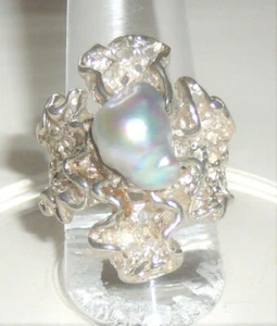 Blue baroque pearl intricate sterling silver ring - Bild 1 von 4