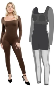 Popilush Womens Jumpsuits Built In Shapewear Long Sleeve Workout Romper Size M - Picture 1 of 7
