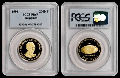 1996 Gold Philippines 2000 Piso PCGS PR69 - Ramos - Image 1 of 3