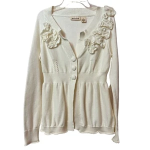DKNY embellished ruffled collar v-neck peplum cardigan cottagecore womens medium - Picture 1 of 8