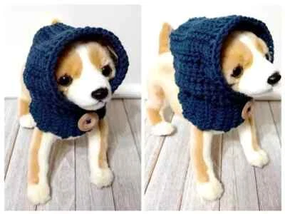 crochet handmade pet dog hood hat cat snood xs small  breed cape cod blue new - Image 1 of 3