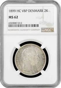 Denmark 2 kroner 1899 HC VBP, NGC MS62, "King Christian IX (1873 - 1906)" silver - Picture 1 of 2