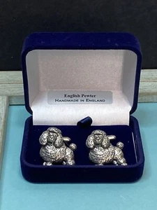 English Pewter 3D Poodle Dog Pup Cufflinks In Original Box - Picture 1 of 13