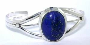 Vintage Southwest Sterling Silver Cuff Lapis Cabochon 7 1/2 Inch Cuff Bracelet - Picture 1 of 4