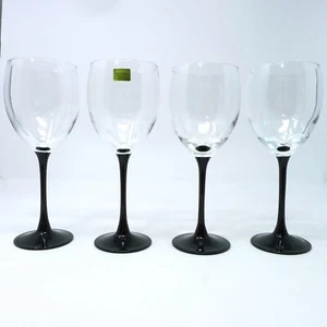 Water Goblet Domino Signature Black Flare Stem Luminarc Cristal D'Arques 4 Pc - Picture 1 of 5