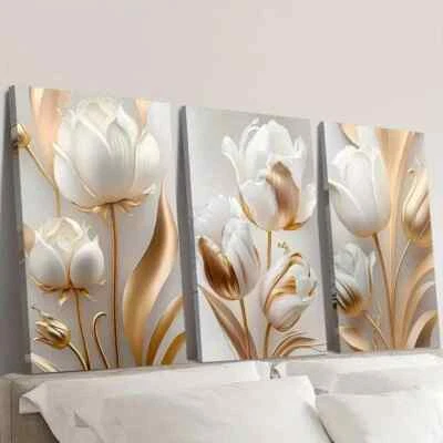 Arte de pared moderno paisaje natural flores de tulipán lienzo sin marco/enmarcado 3 piezas Foto 1 de 4