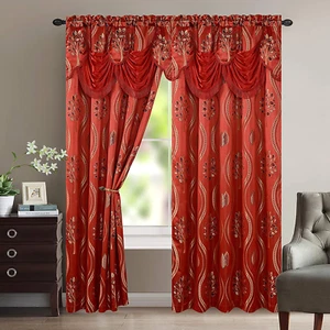 Cortinas Rojas Para Sala Elegantes Con Cenefas De 2 Paneles 54 X 84 Modernas Set - Picture 1 of 3