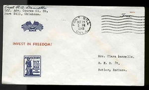 1943 Segunda Guerra Mundial Patriótico Sherman #4480 Cozart Editor "gratis" Fort Sill cancelar - Imagen 1 de 1