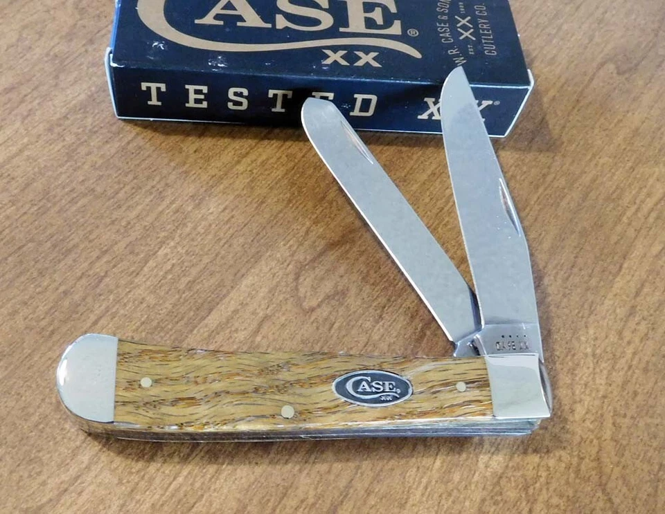 Cuchillo/cuchillos tramperos Case XX nuevos 47120 amarillo mango de roble rizado de 2 hojas Foto 1 de 1