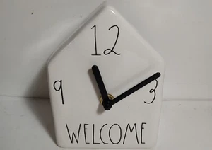 Rae Dunn White Ceramic House Shaped Clock "Welcome" - Picture 1 of 5