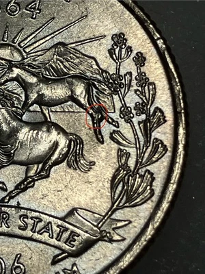 2006 P Nevada State Quarter Pooping Horse Die Break Chip Mint Error Coin - Image 1 of 3
