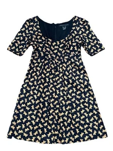 French Connection Dress Women's Size 2 Scoop Neck Butterfly Print, Navy Blue/Tan - Picture 1 of 10