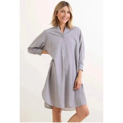NWT Mer Sea Essential Shirt Dress Womens L/XL Gray Cotton Blend Collared Pockets - Изображение 1 из 4