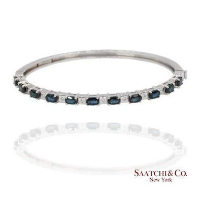 Brazalete Brazalete Oro Blanco 14k Zafiro Natural Diamante Natural Foto 1 de 4