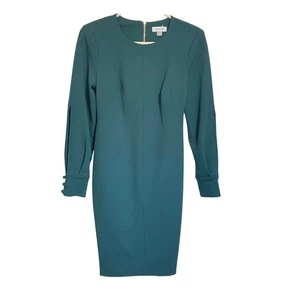 Calvin Klein Green Scuba-Crepe Sheath Dress Shoulder Pads Long Sleeves Sz 4 - Picture 1 of 8