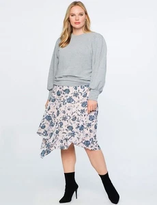 Eloquii Floral Asymmetrical Midi Skirt 28 - Picture 1 of 4