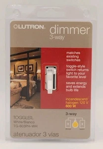 Lutron Toggle Switch With 3-Way Dimmer, Incandescent/Halogen TG-603PH-WH - Picture 1 of 10