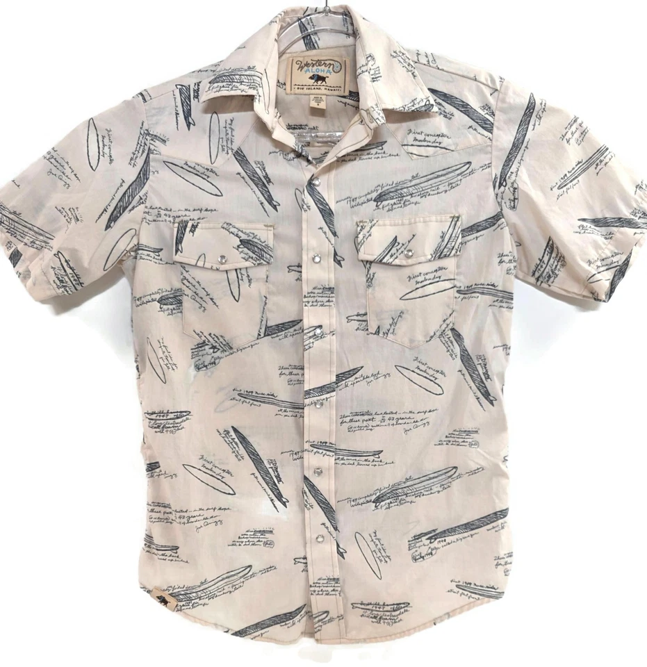 Camisa Western Aloha Para Hombres Pequeña Bronceada Tabla de Surf Estampado Perla Snap Vaquero Occidental Foto 1 de 4